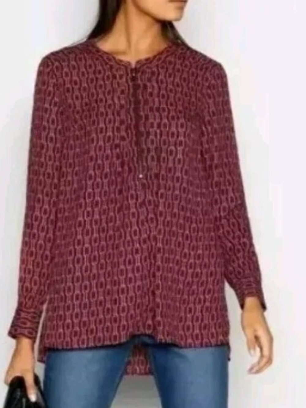 Debenhams Principles Dark Red Chain Print Zip Top size UK 8